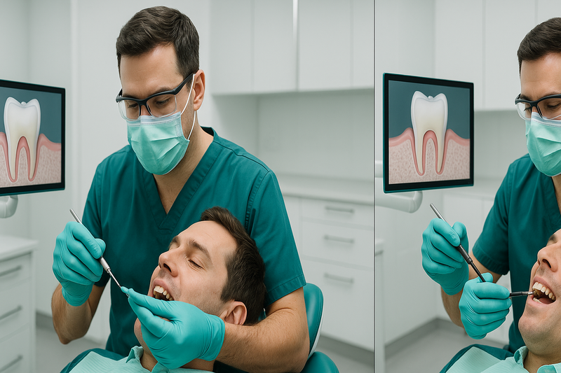 Dentist skillfully performing composite bonding procedure on a patient, demonstrating tooth preparation, resin application, shaping, and curing in a modern clinic setting.