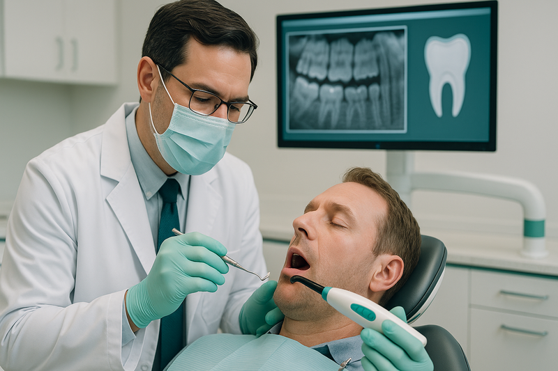 Dentist bonding teeth using composite resin and curing light as part of the dental bonding procedure